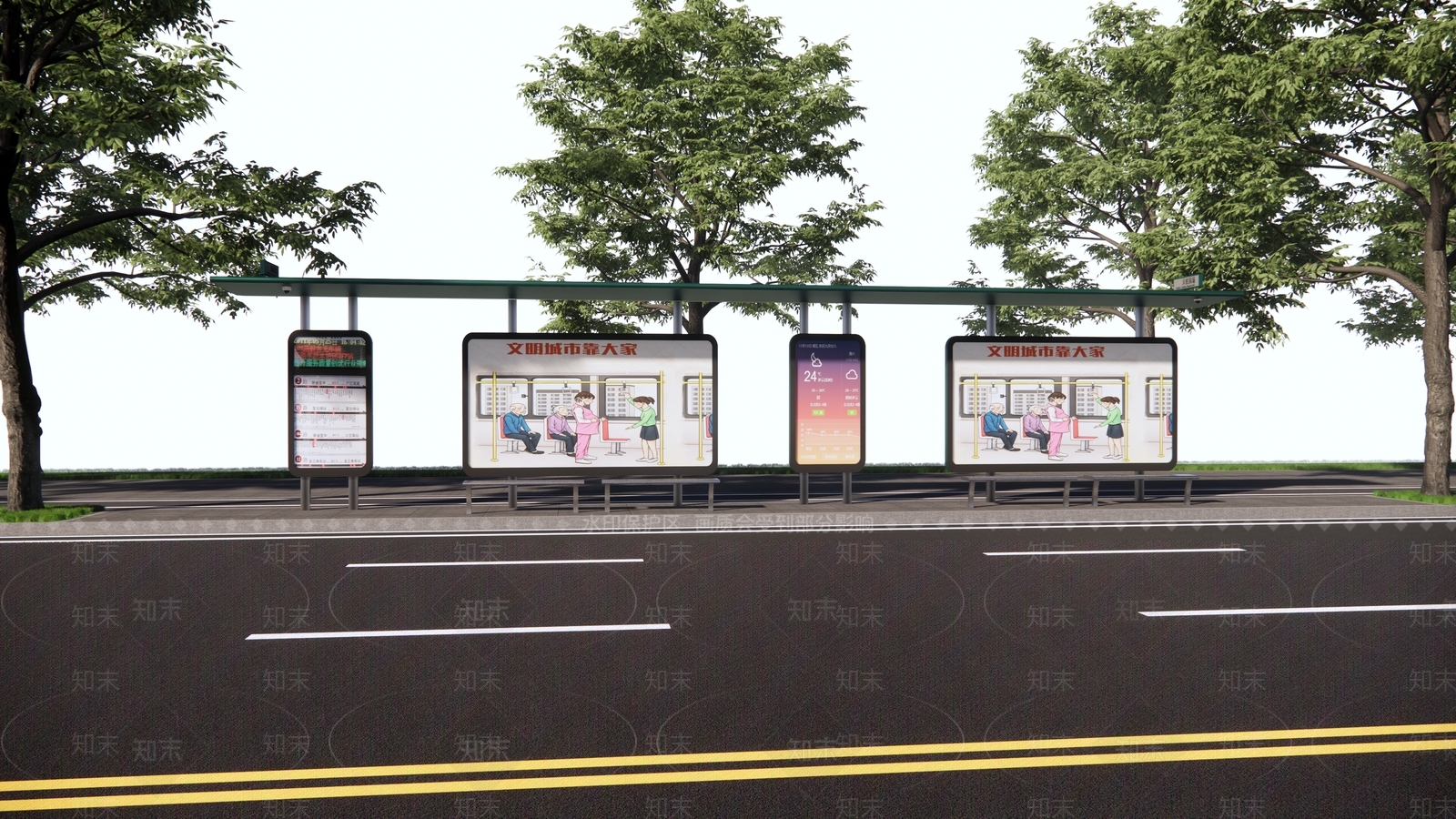 现代公交车站SU模型下载【ID:1122407332】