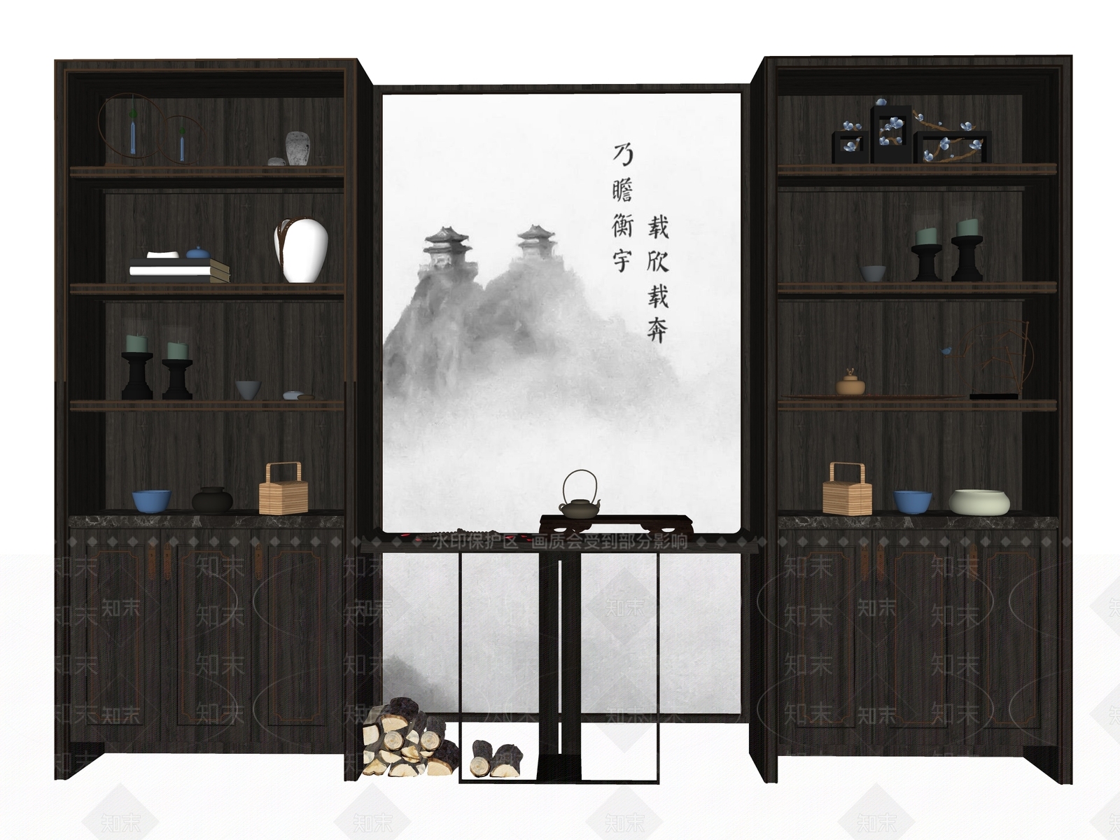 新中式端景条案SU模型下载【ID:1122435520】