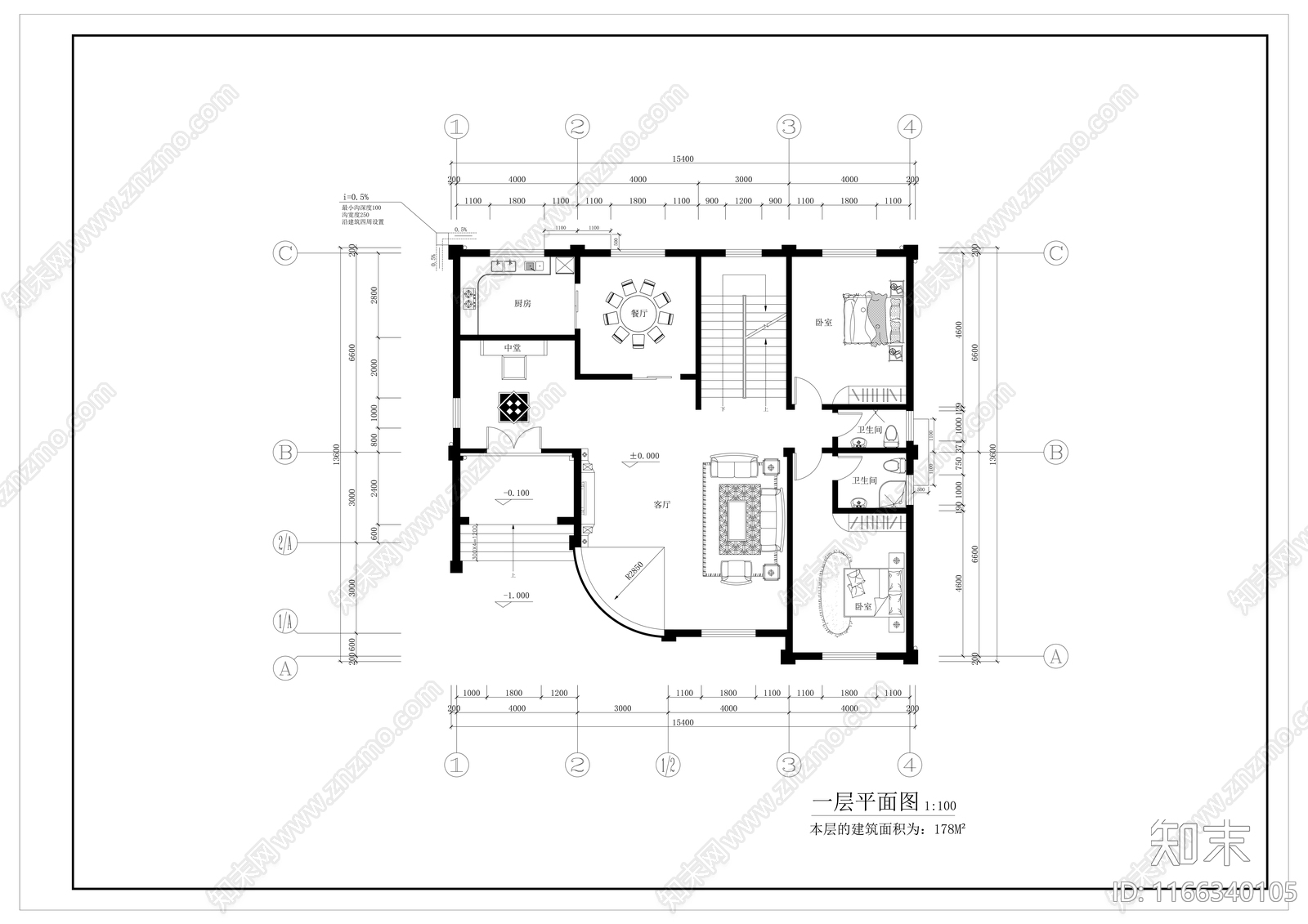 别墅建筑cad施工图下载【ID:1166340105】