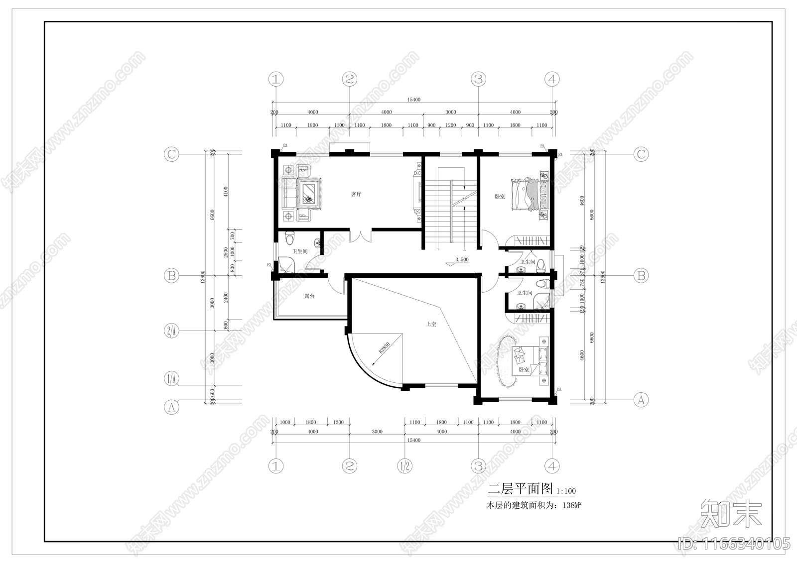 别墅建筑cad施工图下载【ID:1166340105】