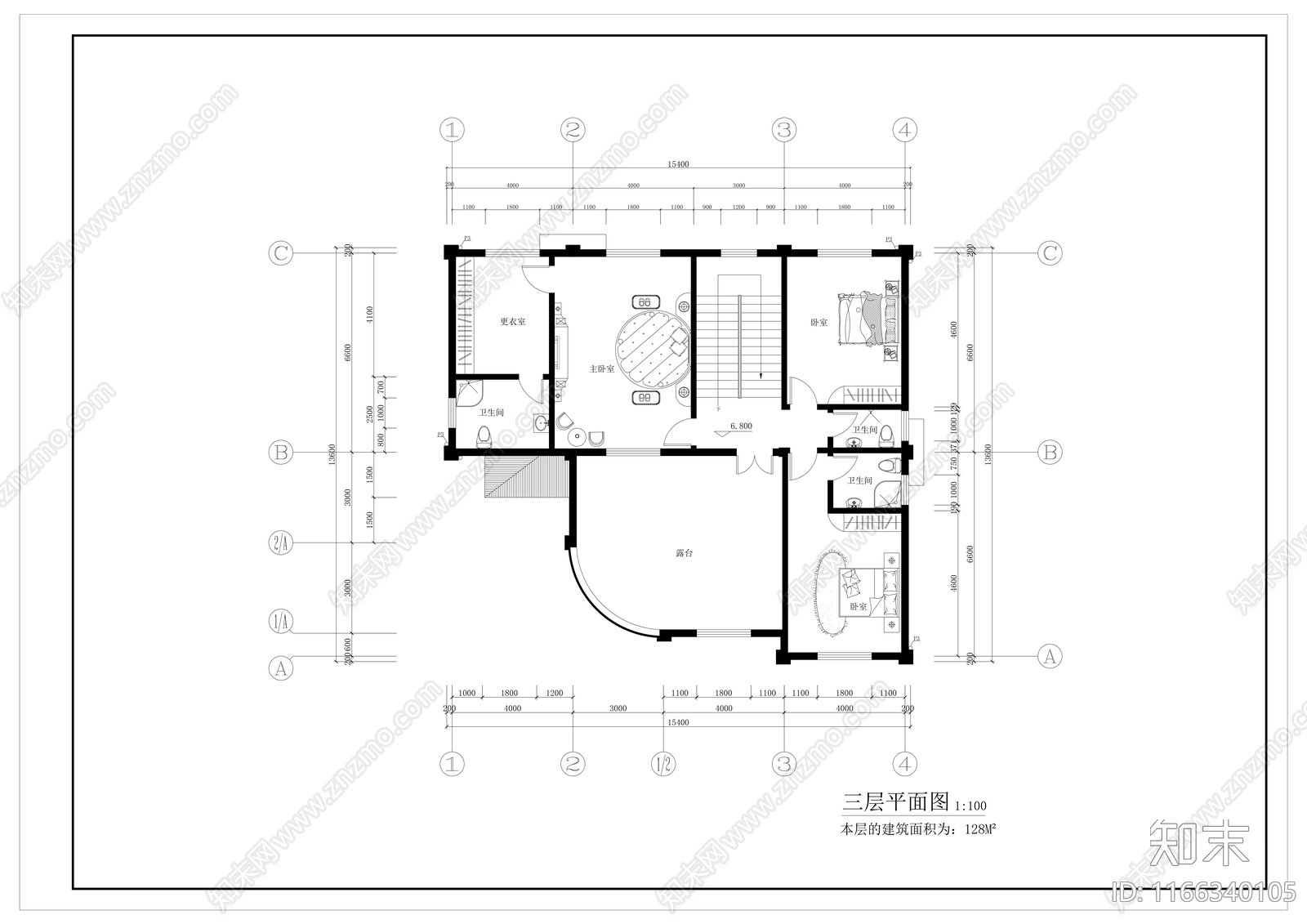 别墅建筑cad施工图下载【ID:1166340105】