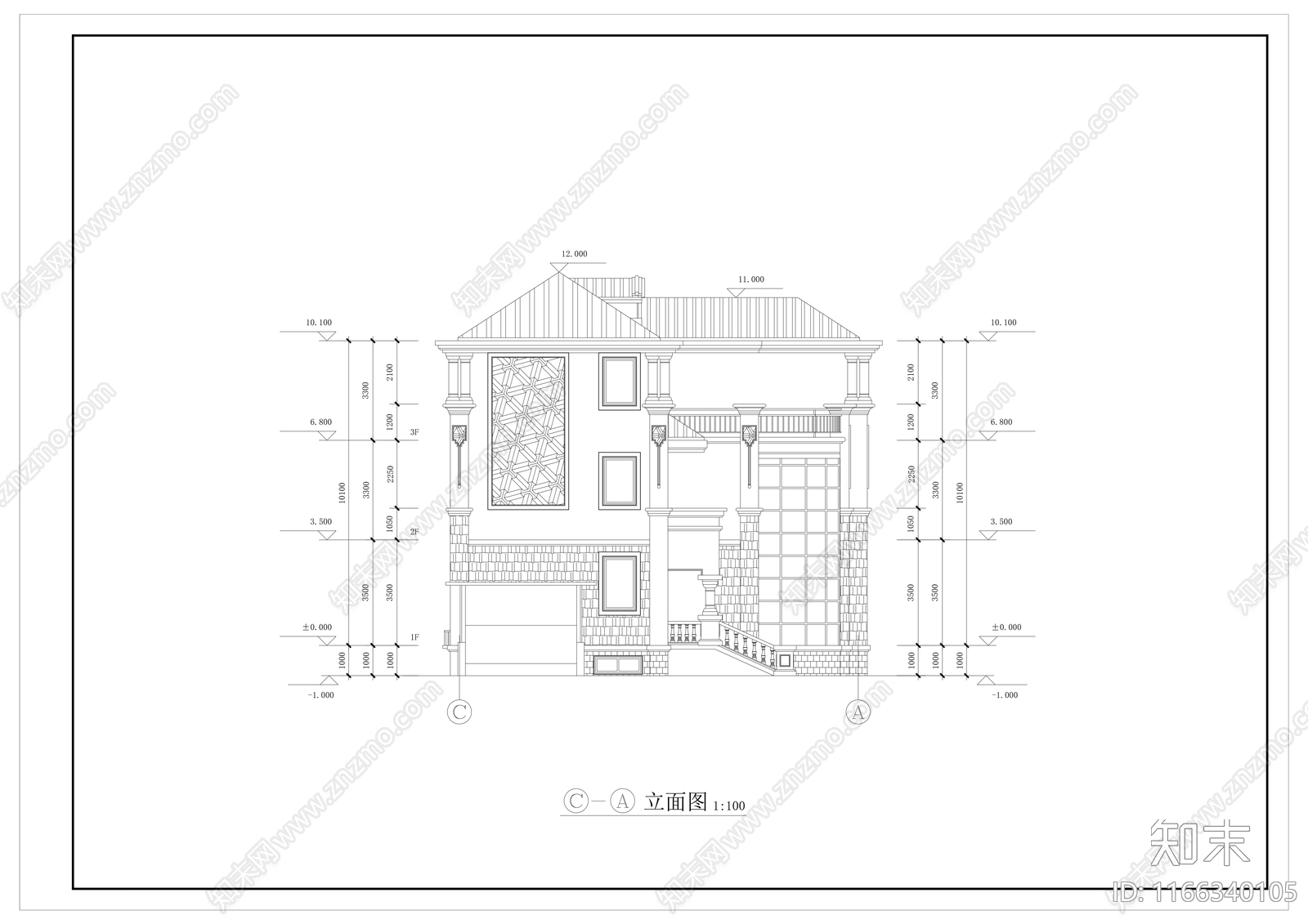 别墅建筑cad施工图下载【ID:1166340105】