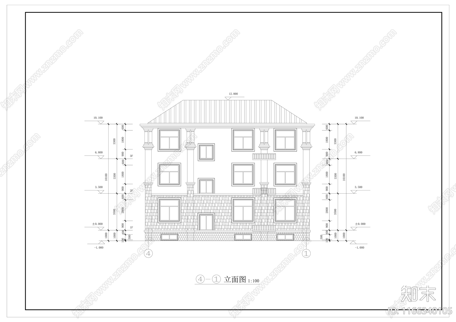 别墅建筑cad施工图下载【ID:1166340105】