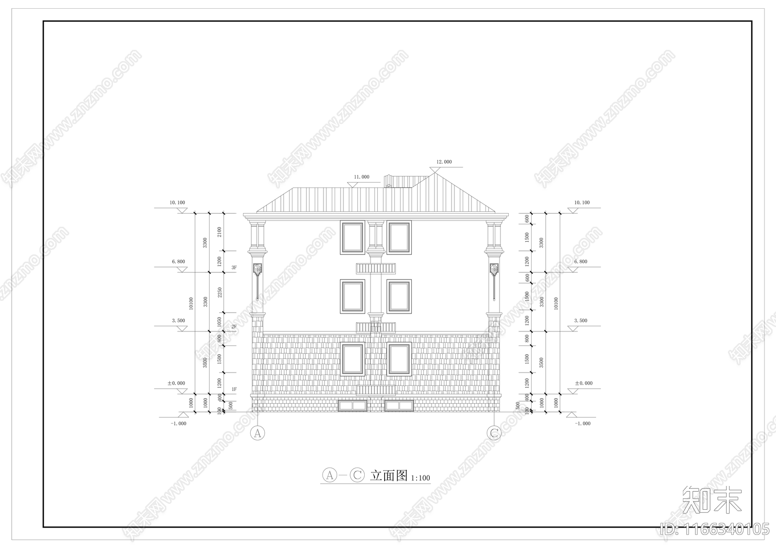 别墅建筑cad施工图下载【ID:1166340105】