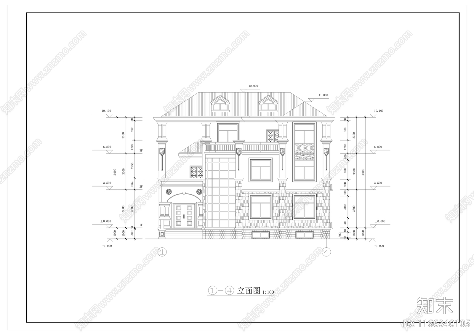 别墅建筑cad施工图下载【ID:1166340105】