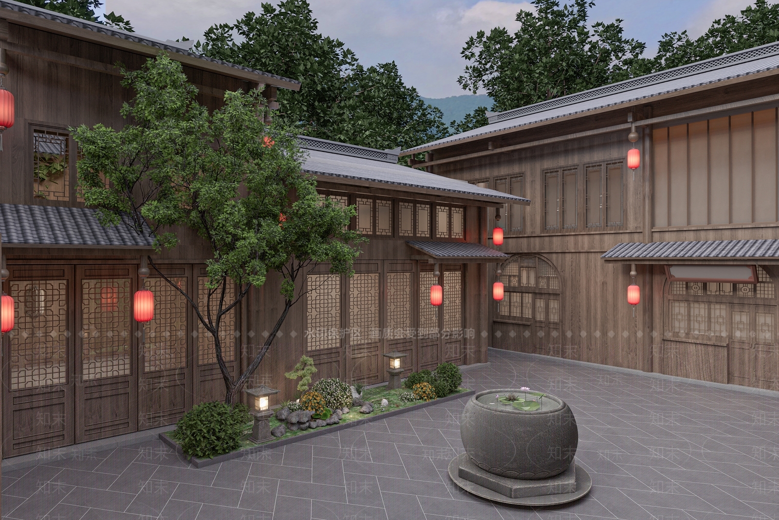 新中式民宿3D模型下载【ID:1122437733】