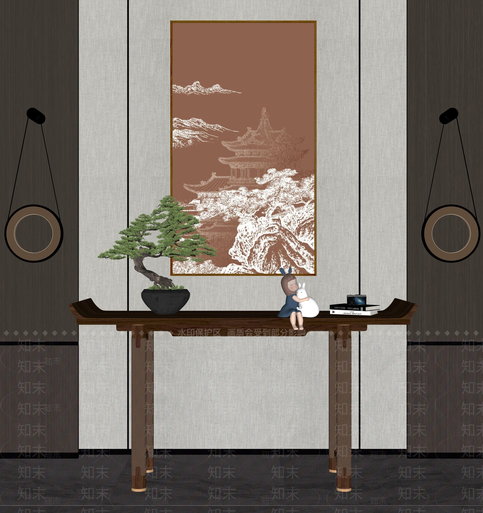 新中式玄关条案SU模型下载【ID:1122441002】
