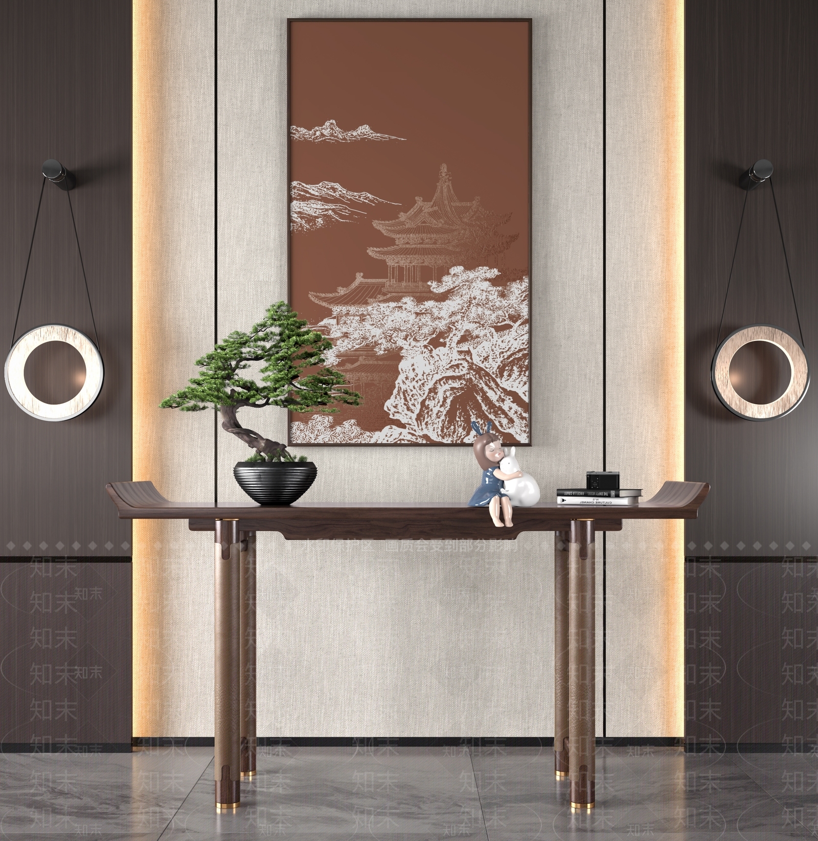 新中式玄关条案SU模型下载【ID:1122441002】