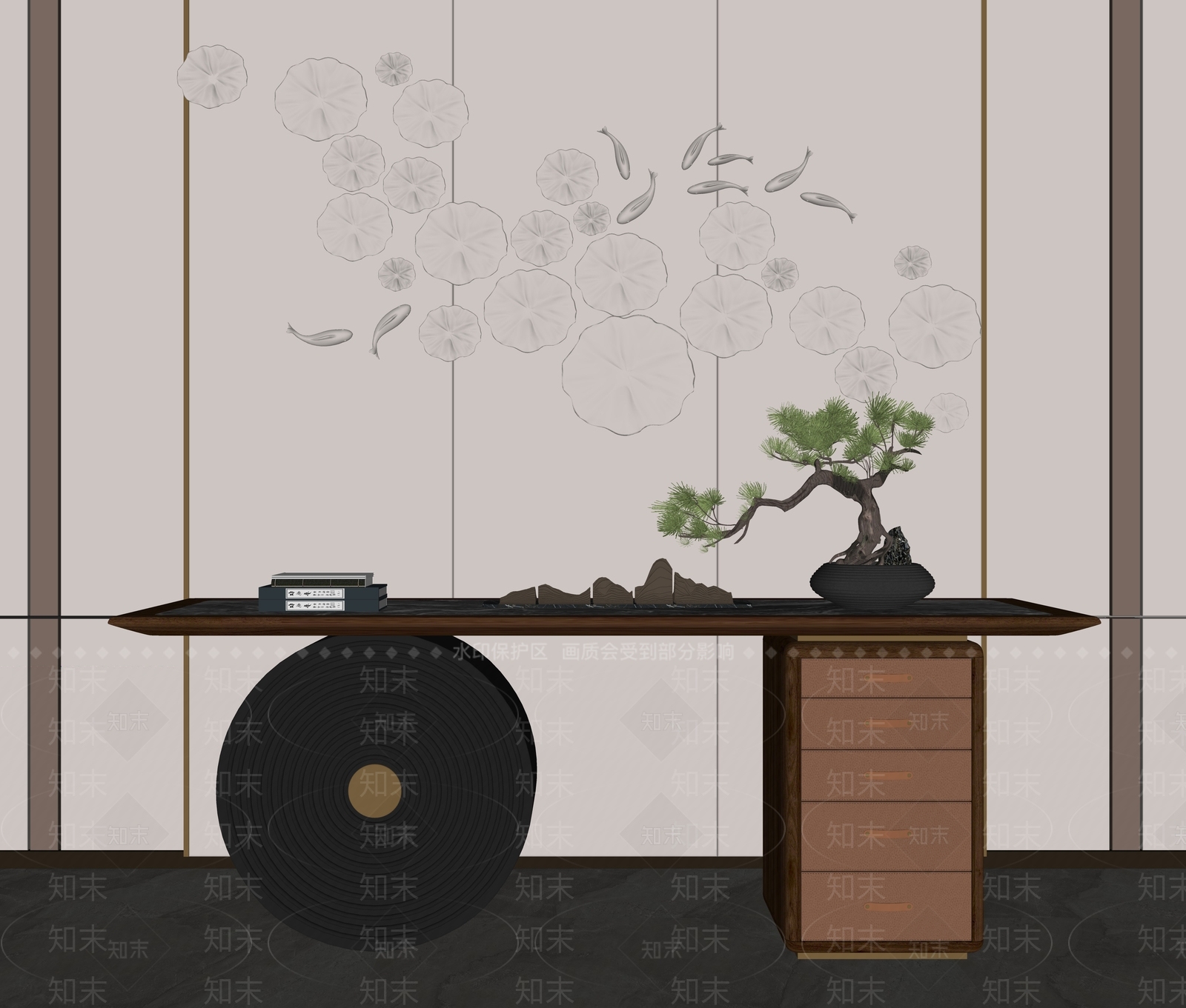 新中式端景条案SU模型下载【ID:1122442285】
