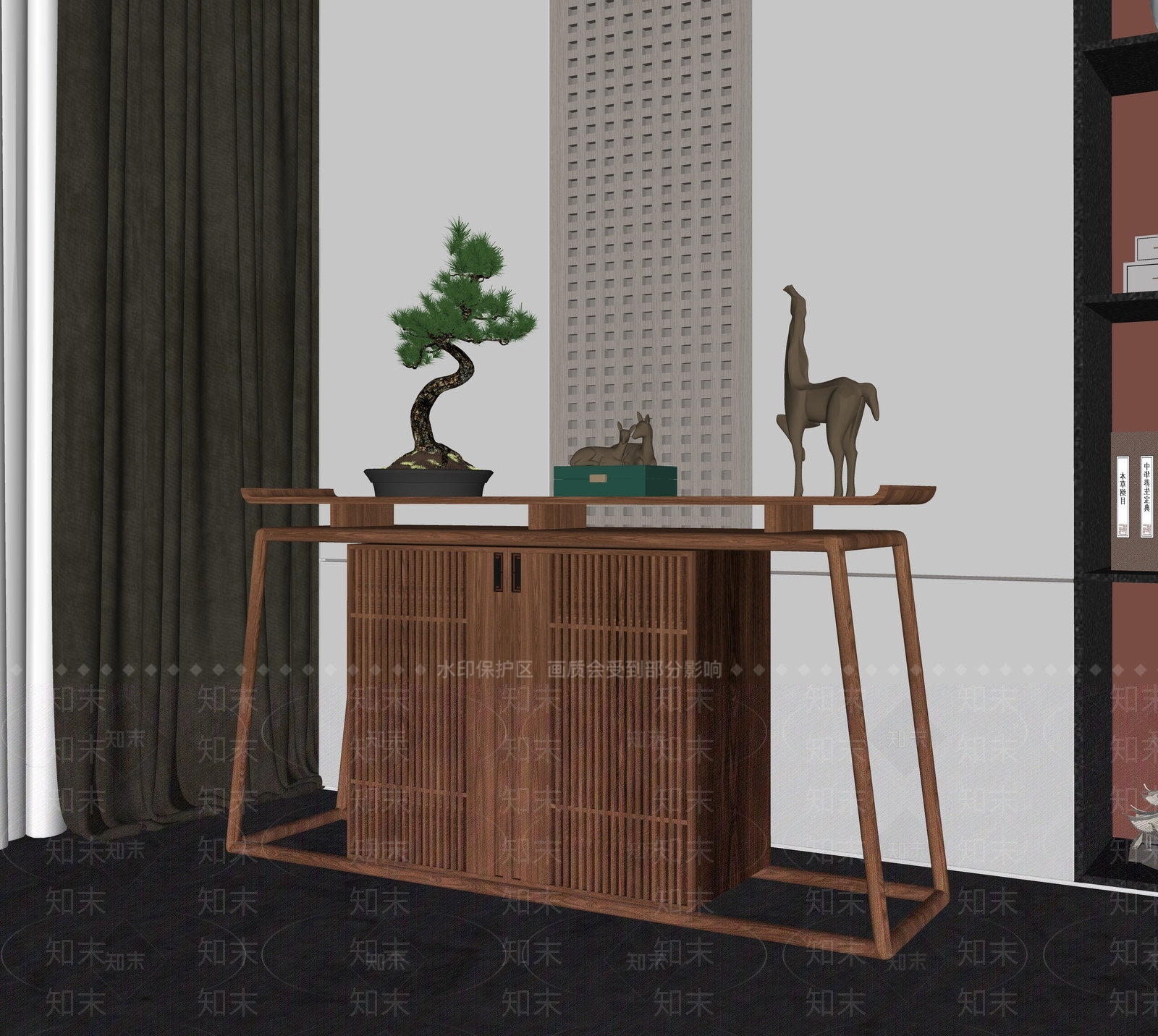 新中式端景条案SU模型下载【ID:1122442985】
