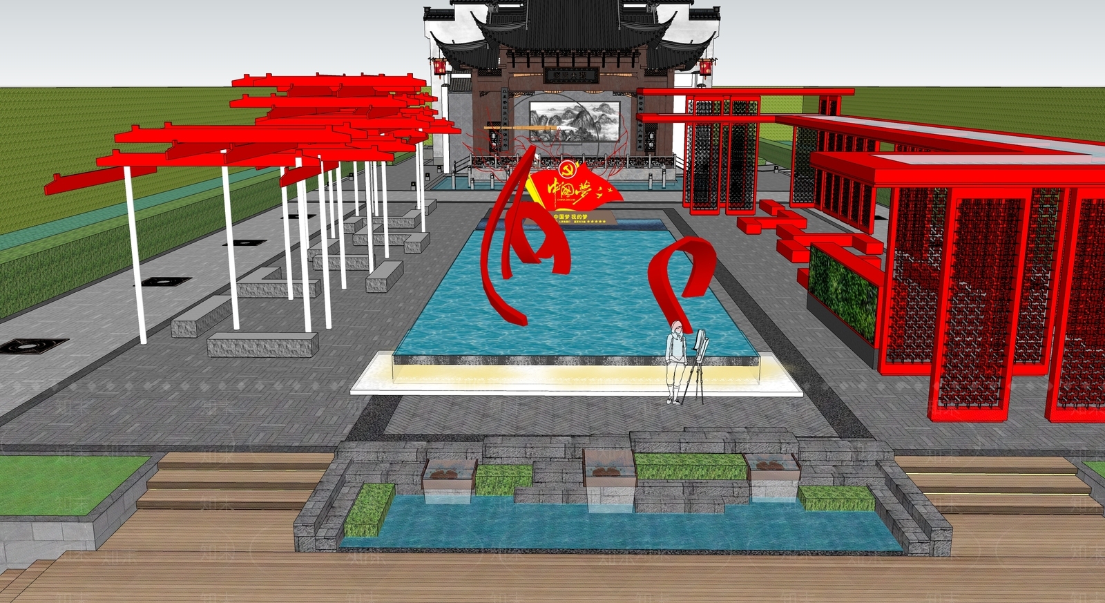 现代红色文化广场SU模型下载【ID:1122454246】