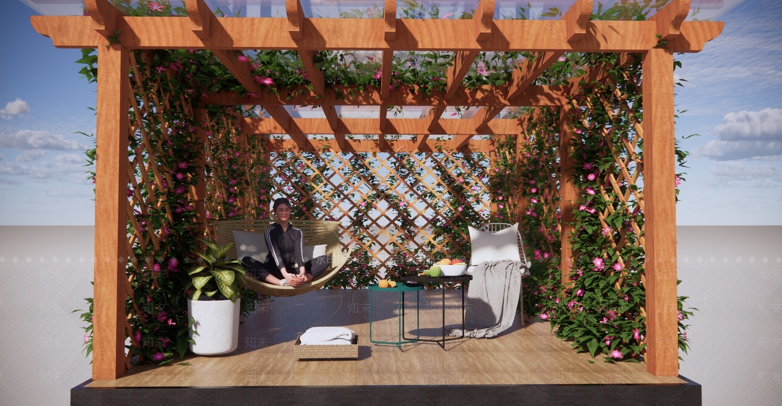 现代庭院花架廊架SU模型下载【ID:1122454533】