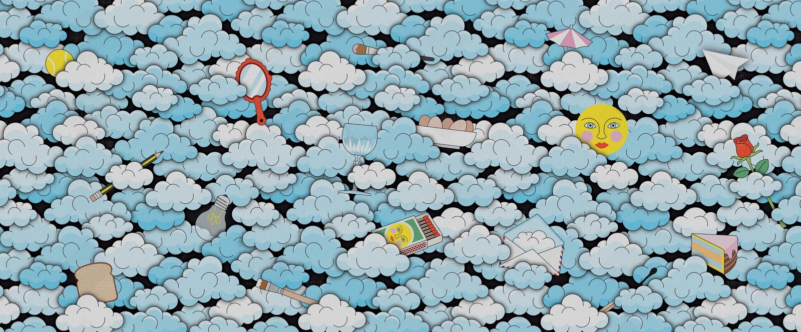 天蓝色云朵图案儿童壁纸壁画贴图下载【ID:1122461131】