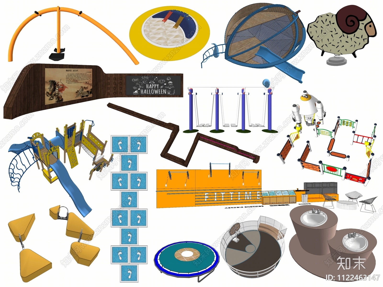 儿童游乐设施组合SU模型下载【ID:1122463147】