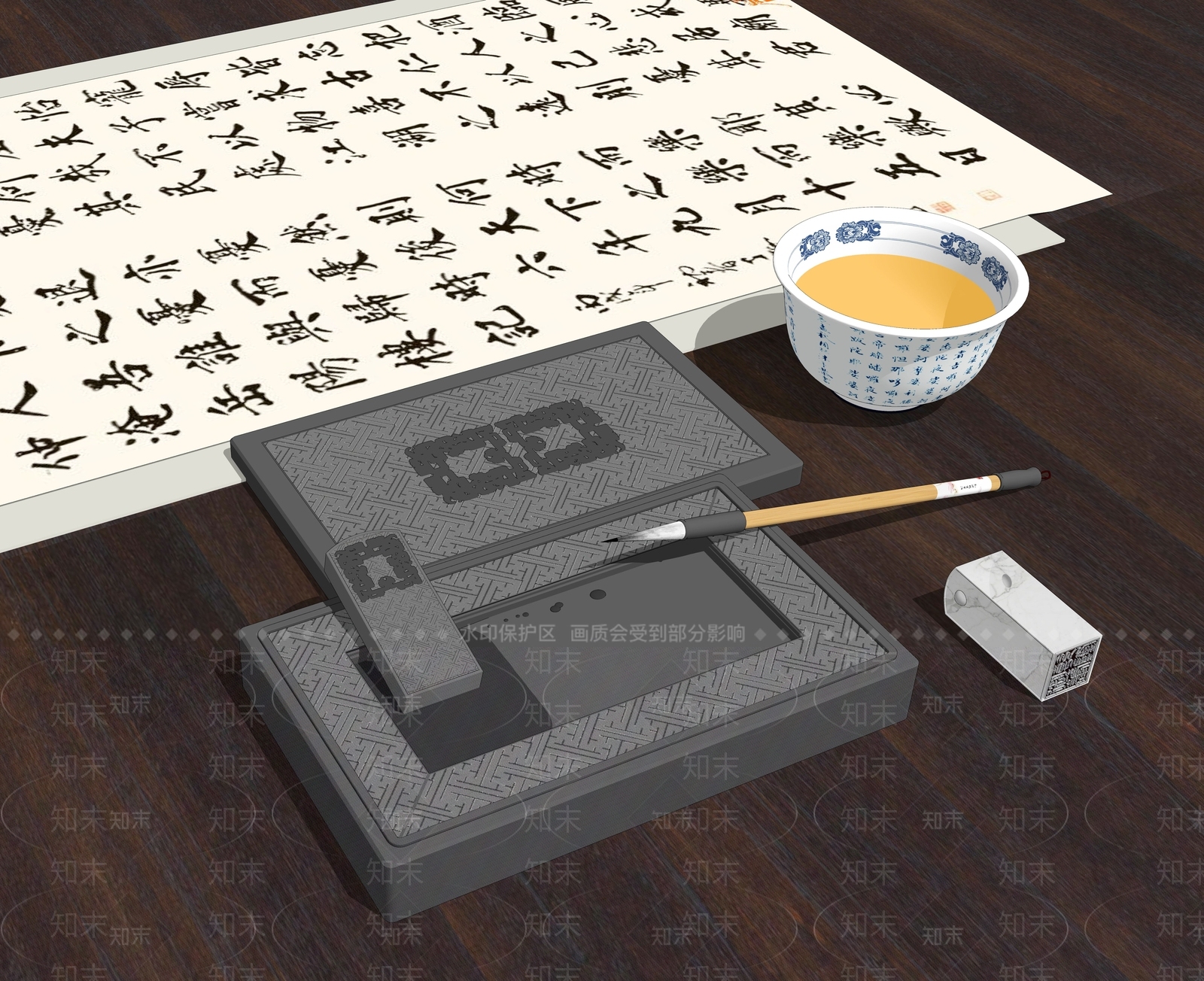 笔墨纸砚印章SU模型下载【ID:1122481101】