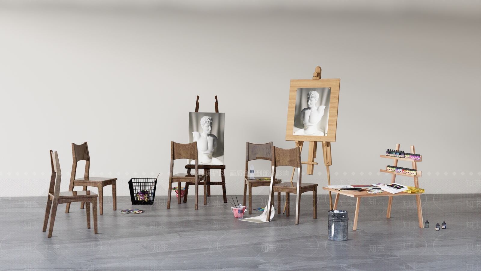 美术室画架组合SU模型下载【ID:1122484367】