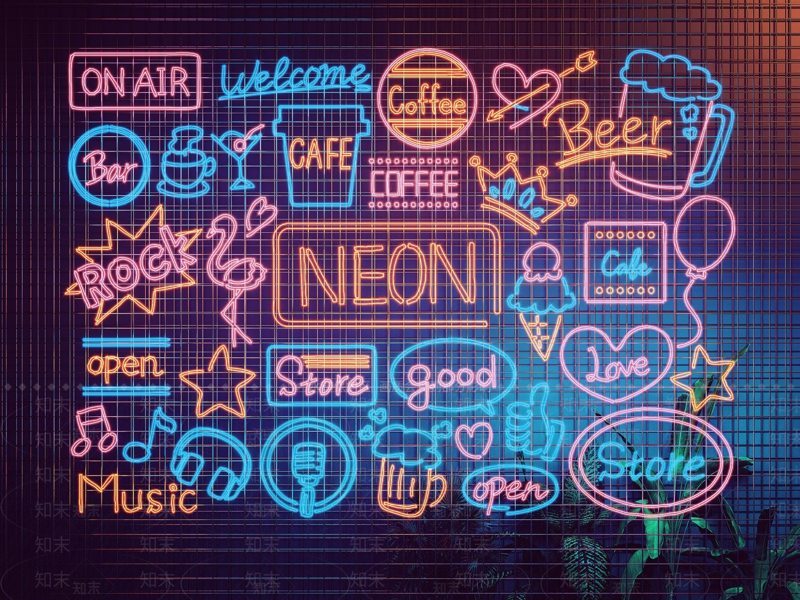 现代酒吧霓虹灯3D模型下载【ID:1122486296】