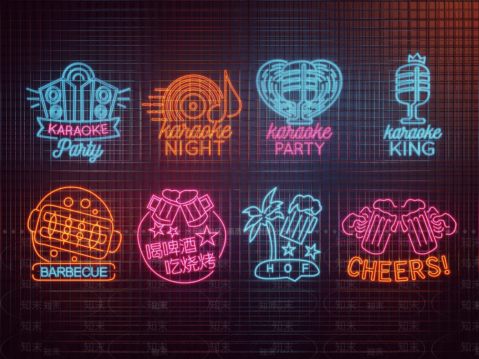 现代酒吧霓虹灯3D模型下载【ID:1122487567】
