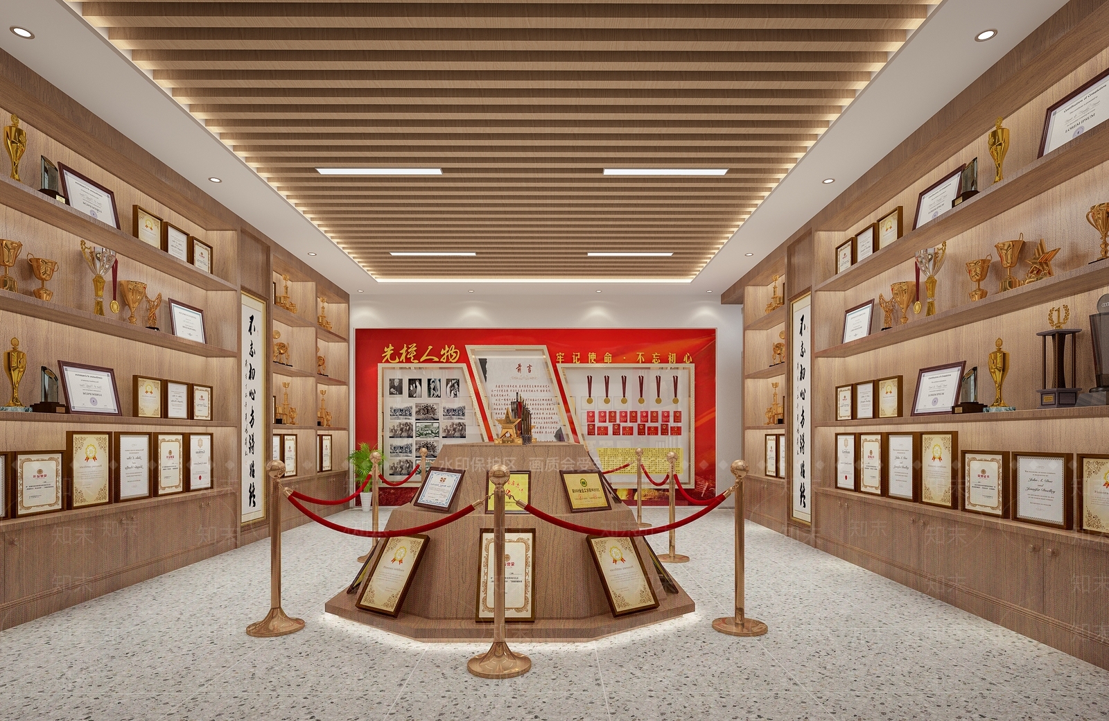 现代学校荣誉展厅3D模型下载【ID:1122492459】