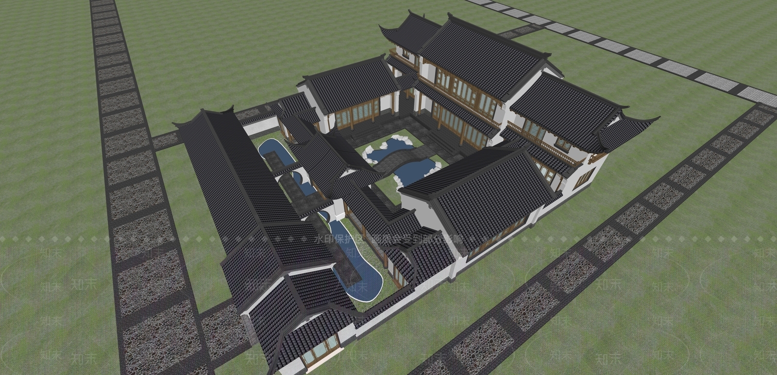 中式四合院SU模型下载【ID:1122498992】
