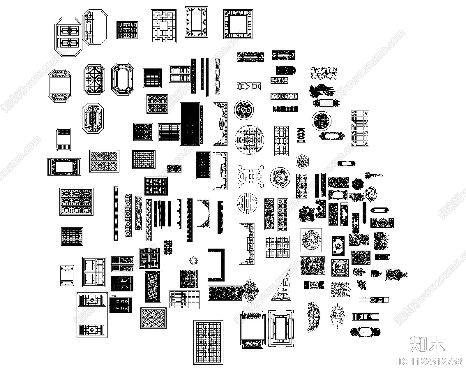 新中式窗花浮雕cad施工图下载【ID:1122512753】