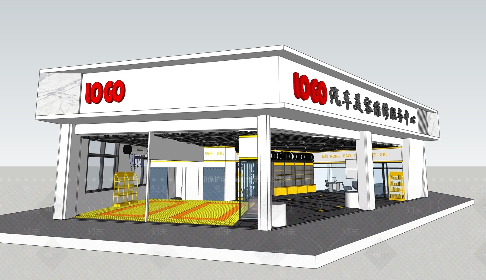 现代汽车美容店SU模型下载【ID:1140773456】