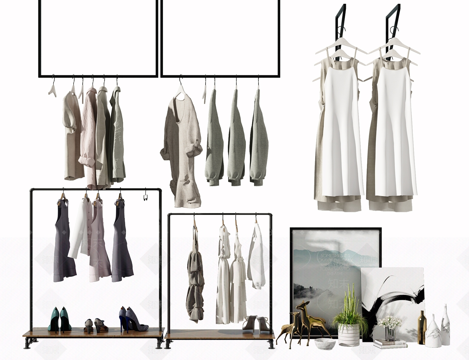 现代服装店挂衣架3D模型下载【ID:1122516004】