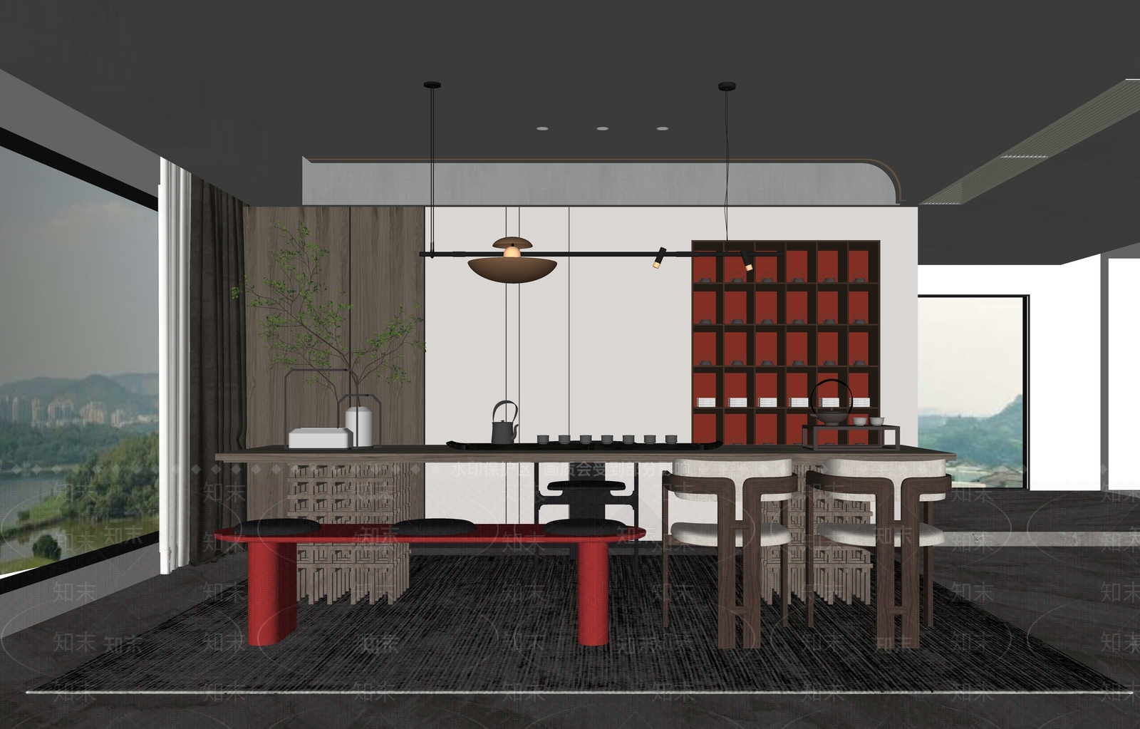 新中式家居茶室SU模型下载【ID:1122549302】_知末su模型网