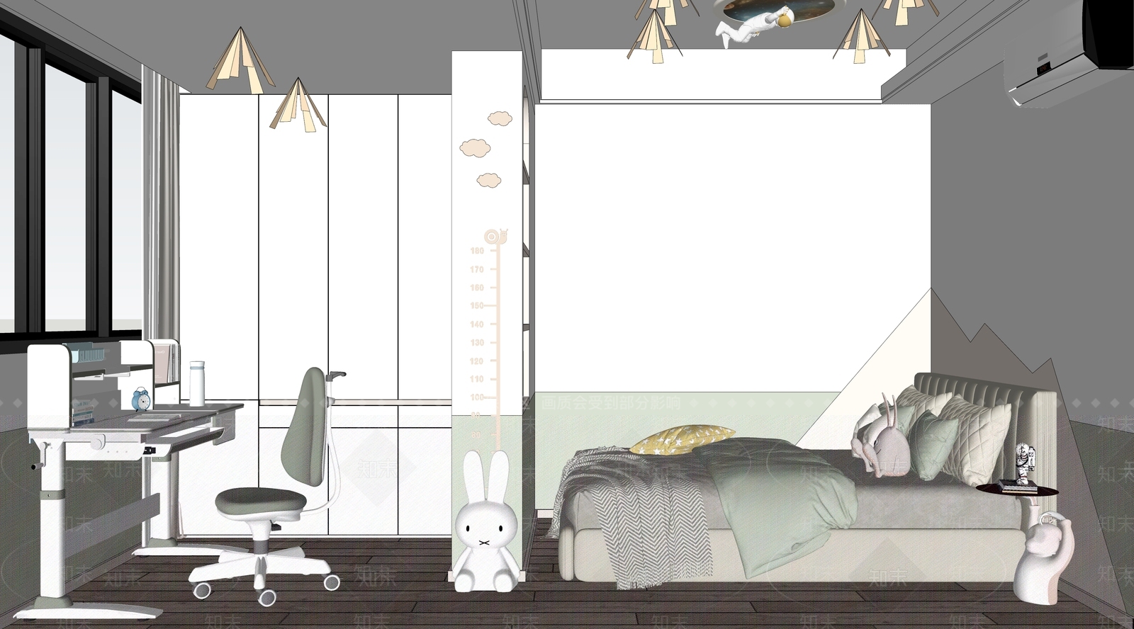 现代通用儿童房SU模型下载【ID:1122550227】