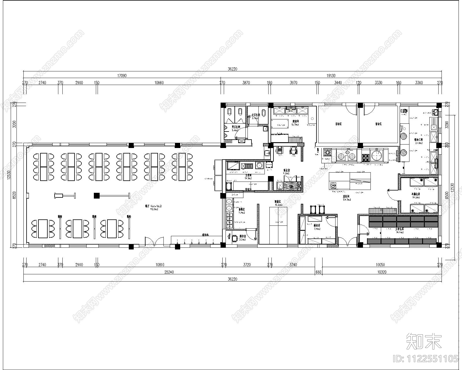 后厨食堂餐饮平面图cad施工图下载【ID:1122551105】