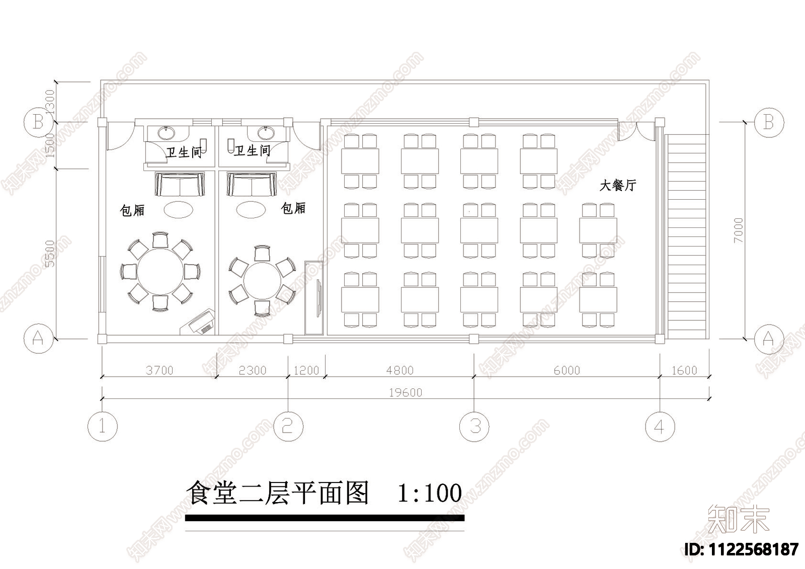 某食堂室内cad装修图cad施工图下载【ID:1122568187】
