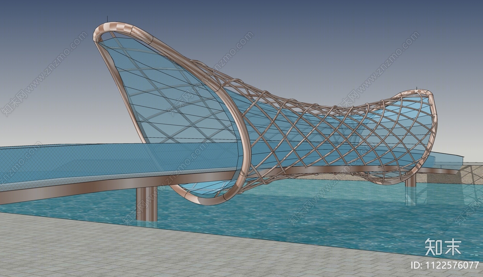 现代网状圆筒网红景观桥SU模型下载【ID:1122576077】