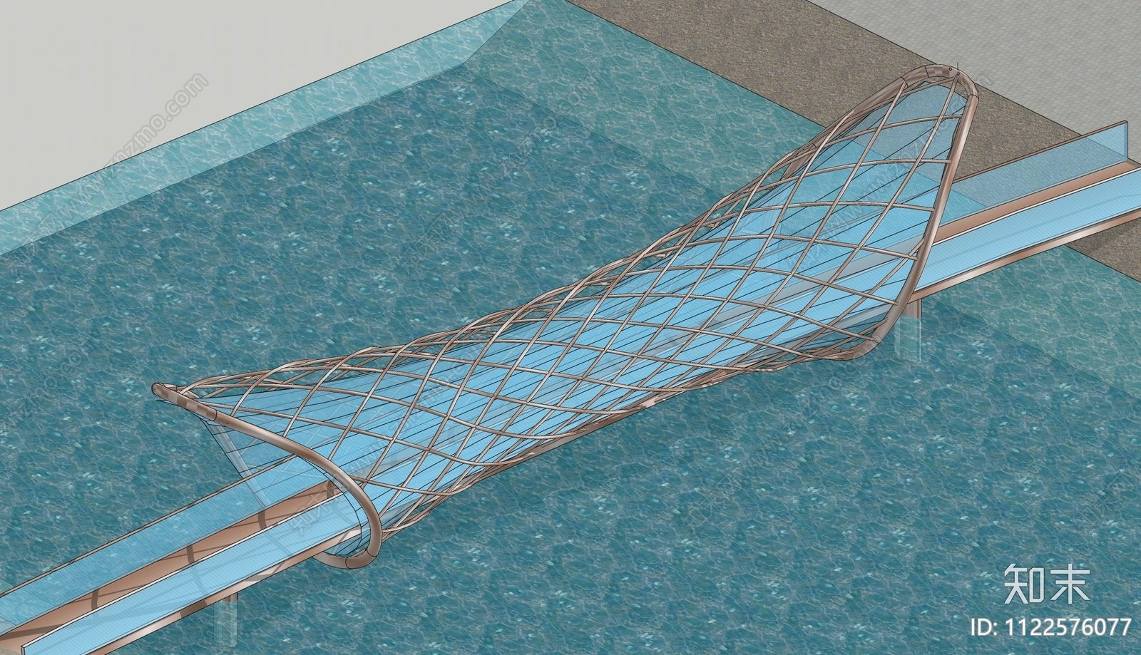 现代网状圆筒网红景观桥SU模型下载【ID:1122576077】