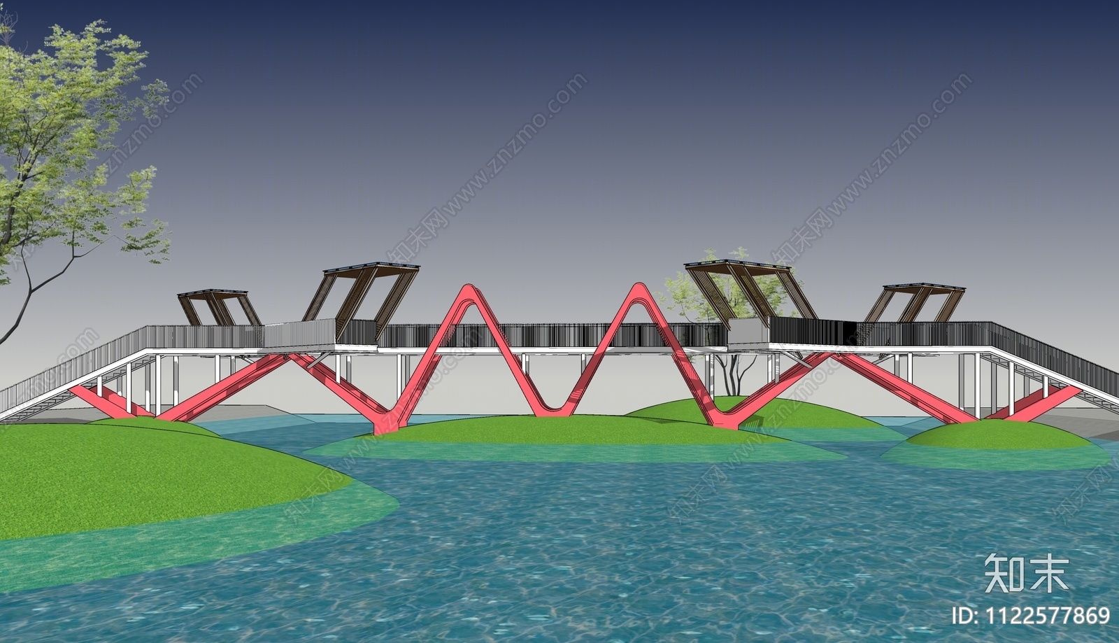 现代折线观景景观桥SU模型下载【ID:1122577869】
