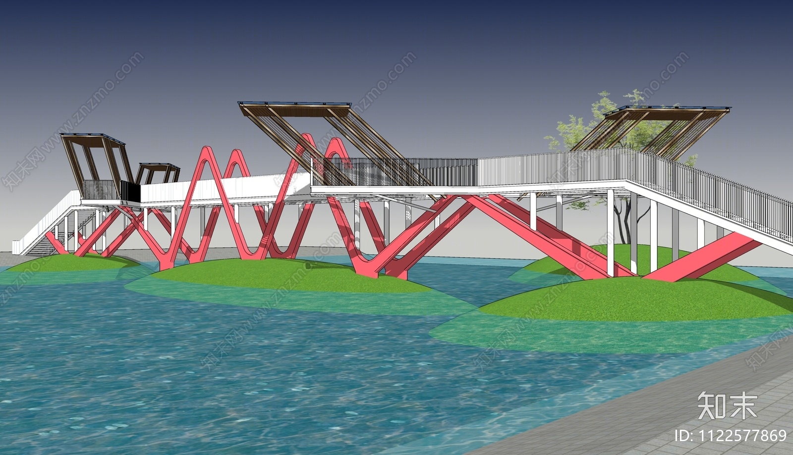 现代折线观景景观桥SU模型下载【ID:1122577869】