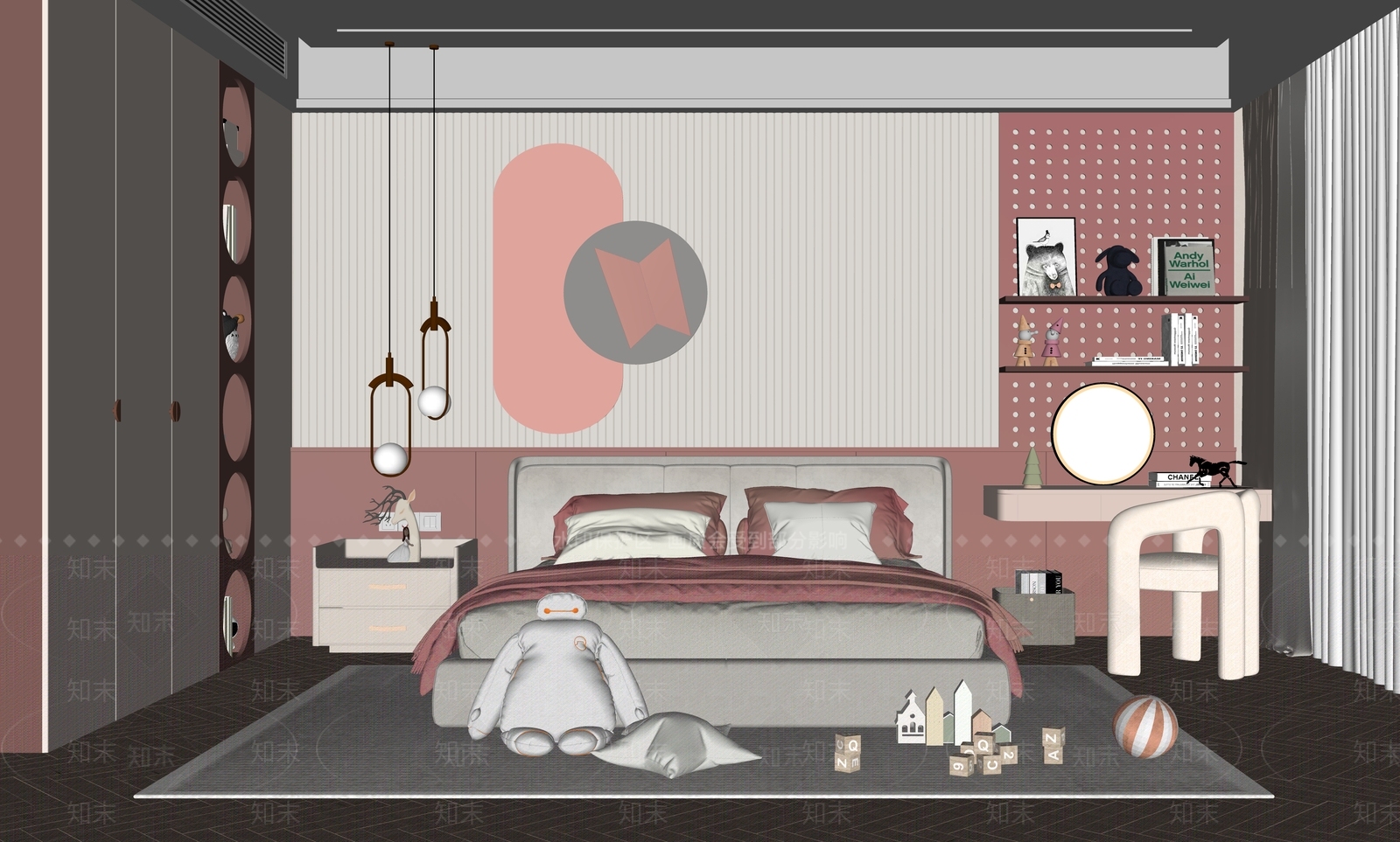 现代女孩儿童房SU模型下载【ID:1122583890】