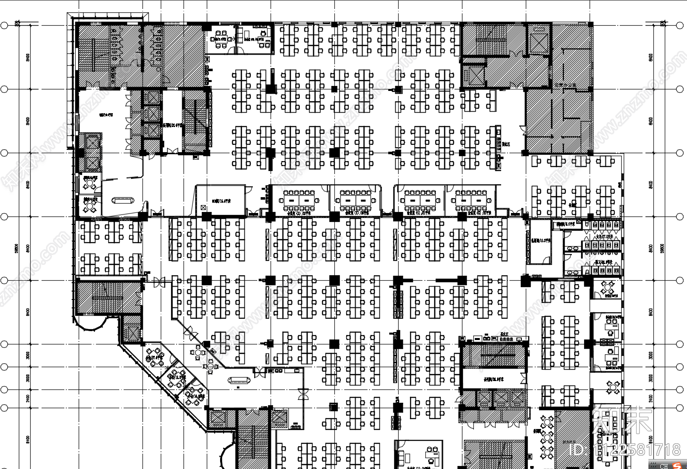 4000平米办公平面布置图施工图下载【ID:1122581718】