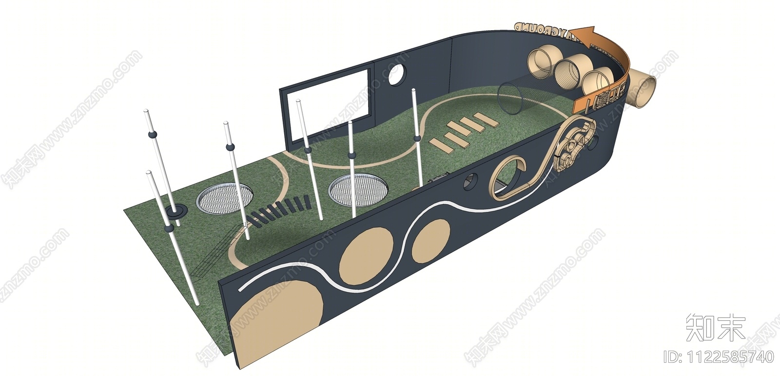 现代儿童乐园地形公园景观SU模型下载【ID:1122585740】