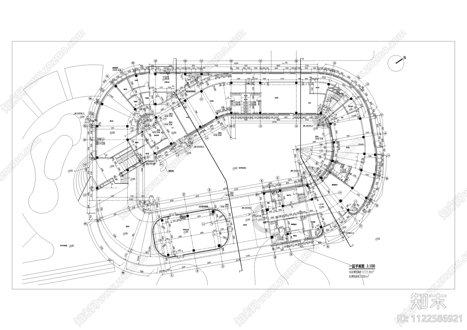 现代圆弧围合式幼儿园cad施工图下载【ID:1122586921】