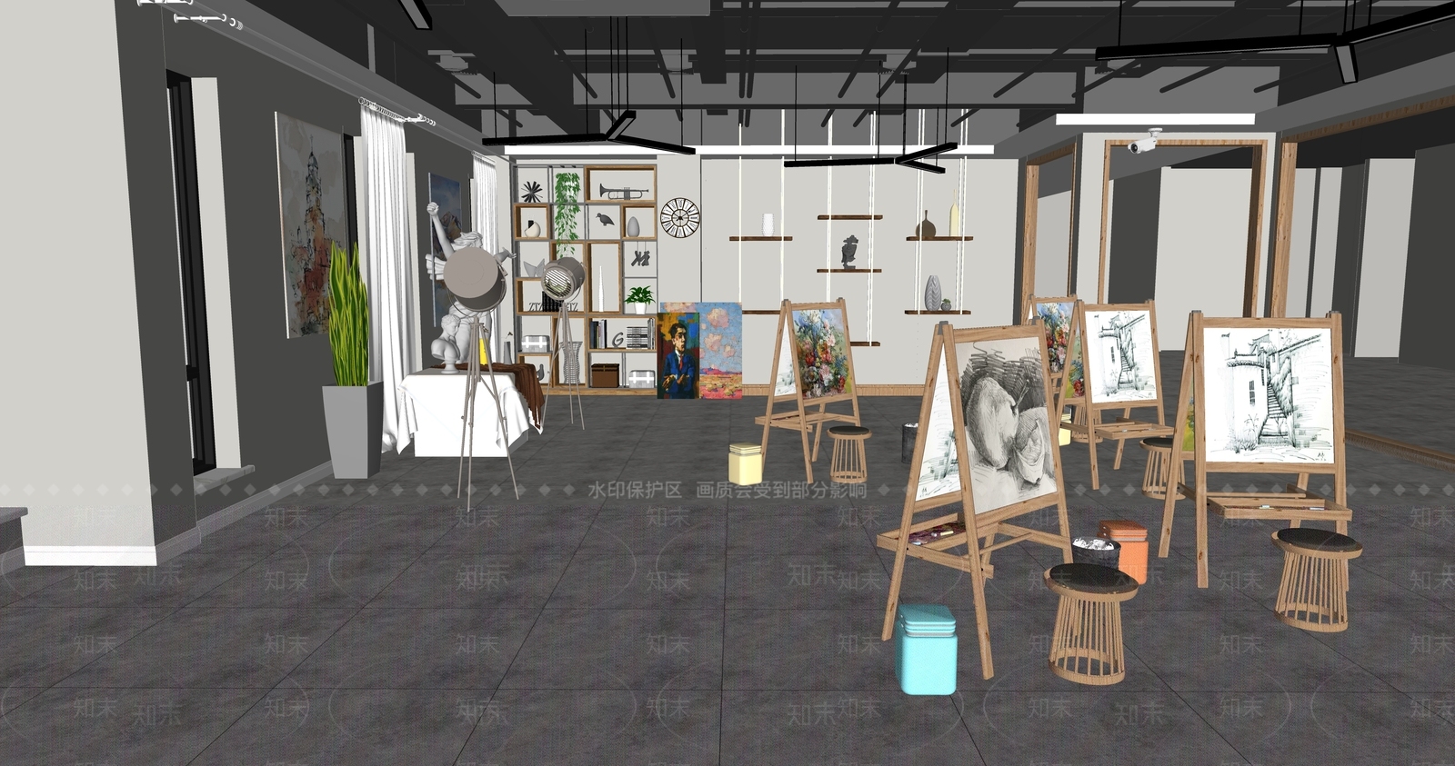 现代美术室SU模型下载【ID:1122595189】