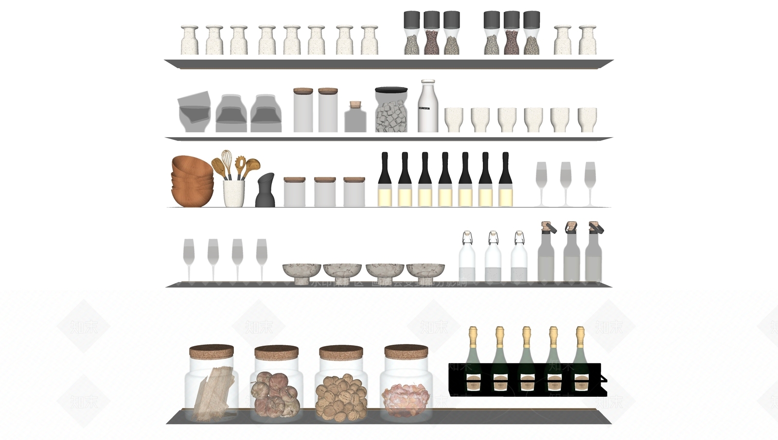 酒瓶酒杯厨房器具SU模型下载【ID:1122596304】