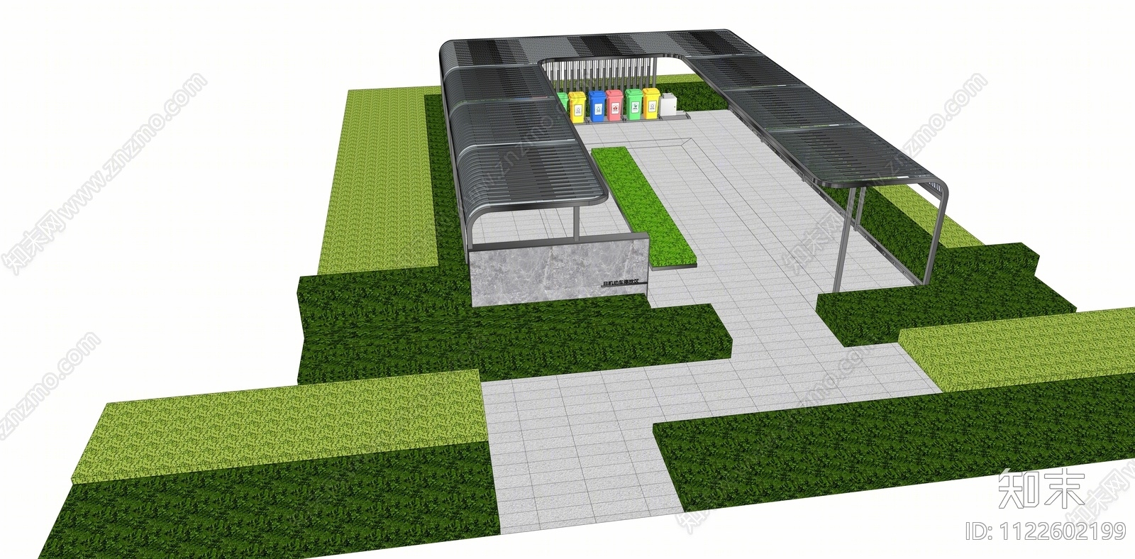 新中式非机动停车棚SU模型下载【ID:1122602199】