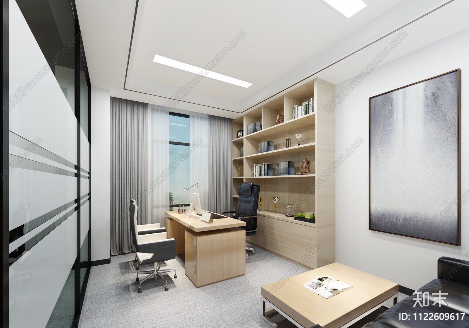 现代办公室室内施工设计cad施工图下载【ID:1122609617】