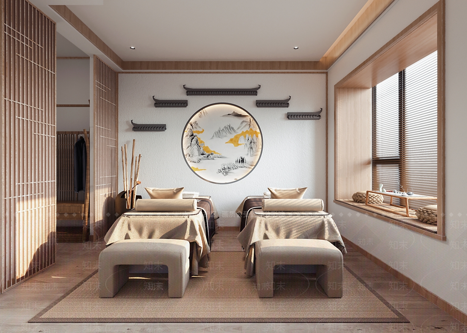 新中式SPA包房SU模型下载【ID:1122610129】