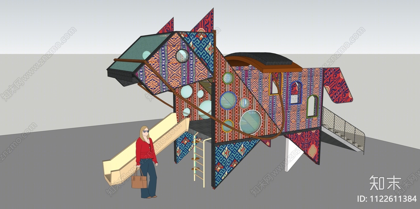 儿童滑梯SU模型下载【ID:1122611384】