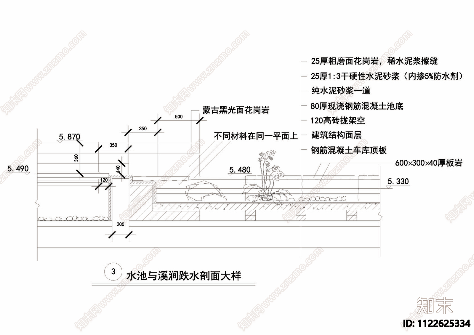 池壁喷泉叠水及装饰灯施工图下载【ID:1122625334】