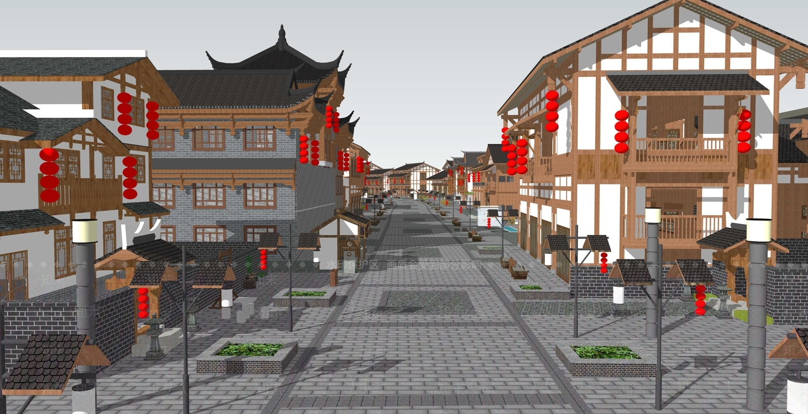 中式商业街SU模型下载【ID:1122636378】