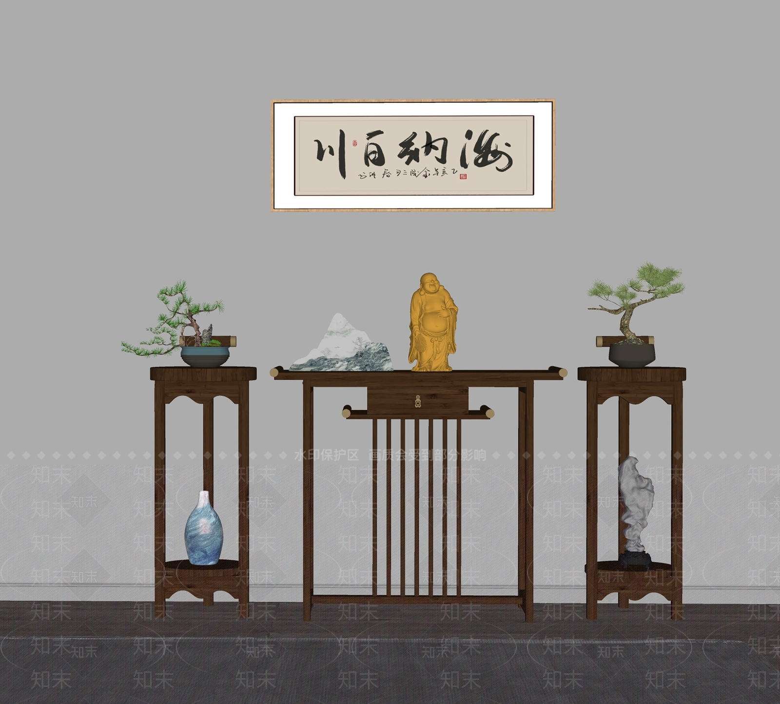 新中式端景条案SU模型下载【ID:1122642516】