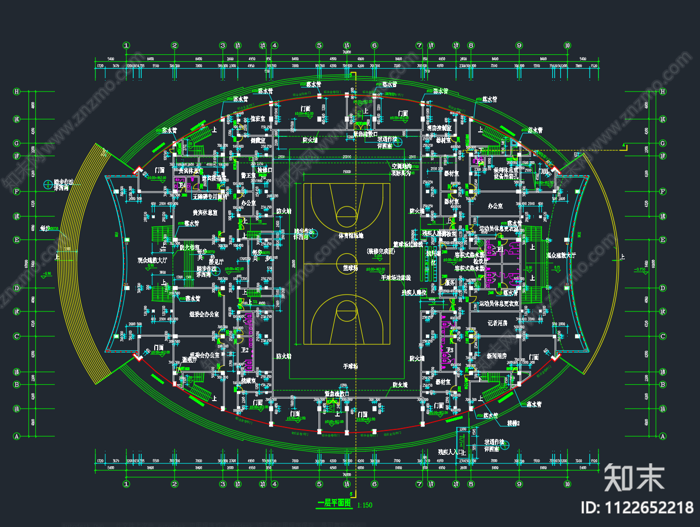 现代体育馆cad施工图下载【ID:1122652218】