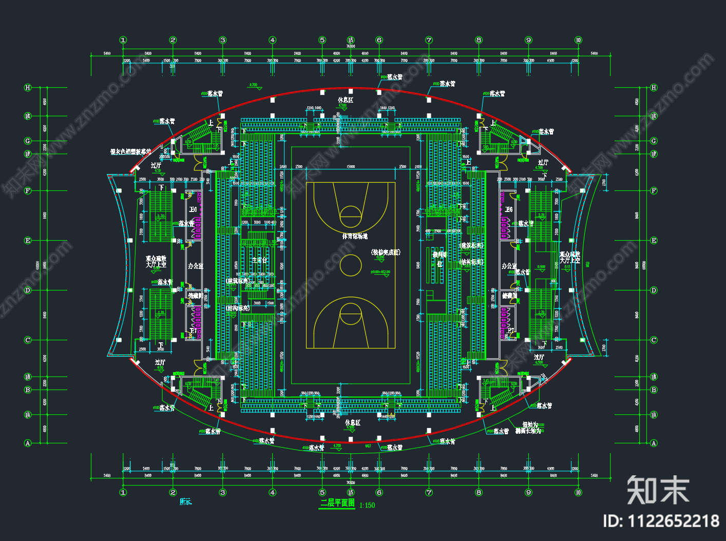 现代体育馆cad施工图下载【ID:1122652218】